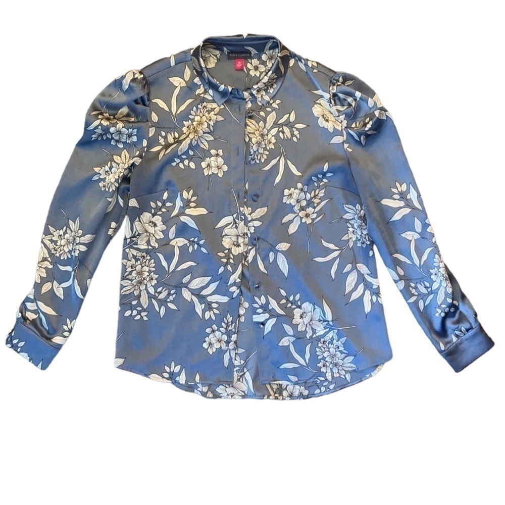 VINCE Camuto Floral Blue Long Sleeve Blouse Shirt Top Size XS - Picture 7 of 7